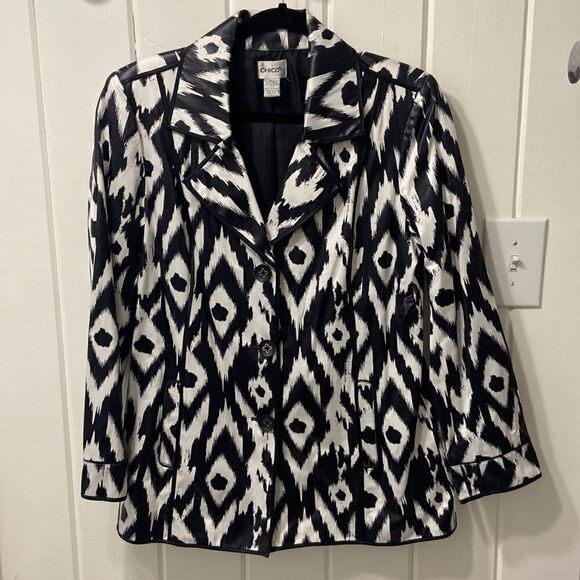 Chico's Jackets & Blazers - Black and white print jacket by Chicos size 1